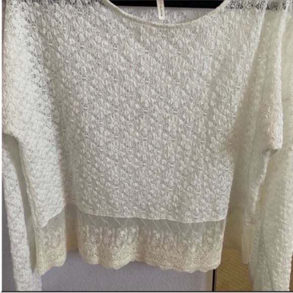 Women’s White Long Sleeve Lace Crop Fit Sheer Top Size Large - Picture 4 of 7